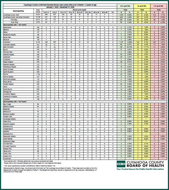 Elevated Blood Lead Levels Report