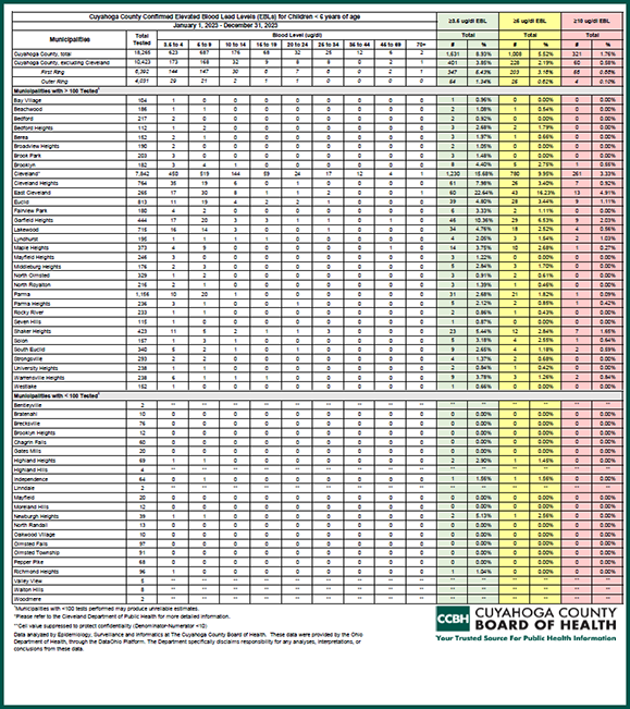 Elevated Blood Lead Levels Report